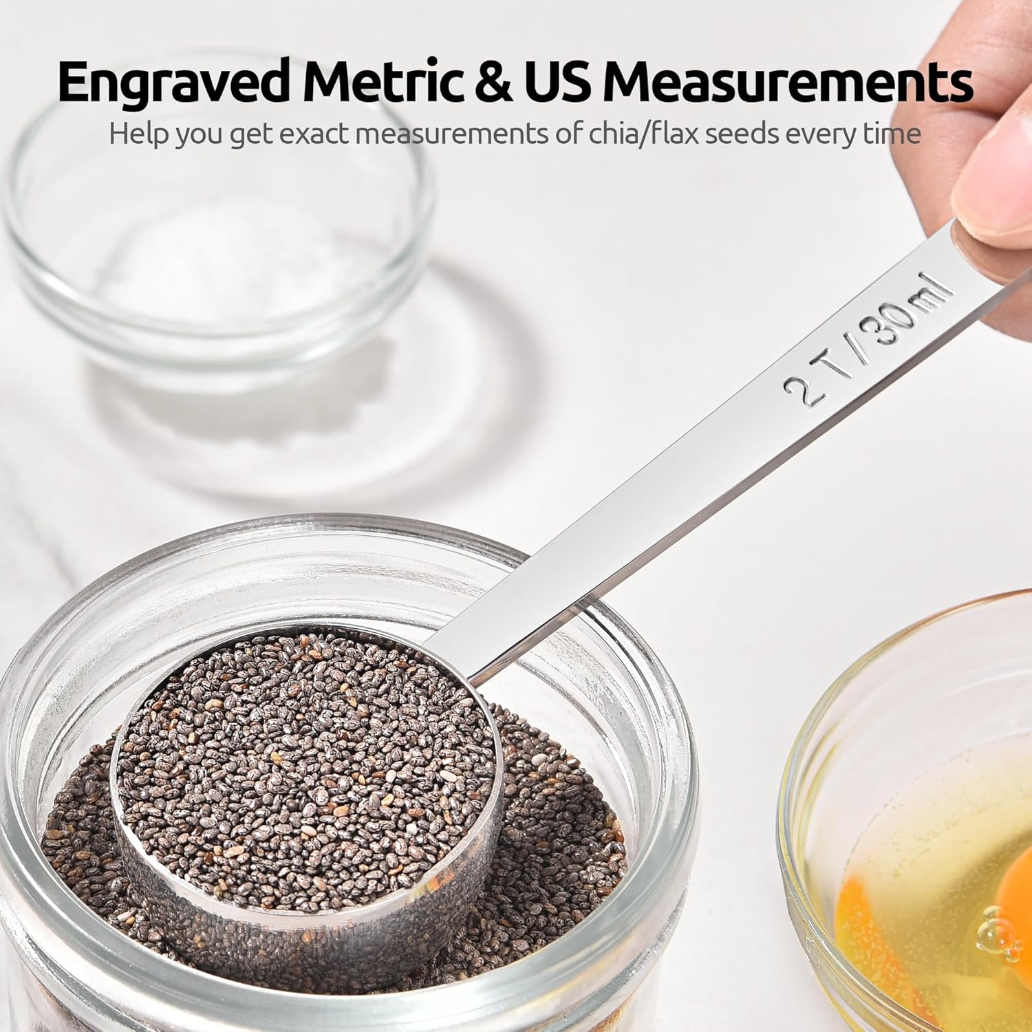 U-Taste Coffee Scoop 2 Tablespoon: 18/8 Stainless Steel Measuring Scooper for Ground Coffee, Bean, Powder, Espresso, 4.3in Long Handle Metal Measure Spoon for Canister, Jar (2Tbsp/30ml)