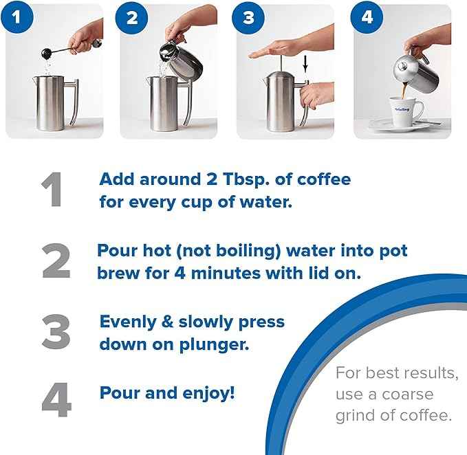 Frieling Double-Walled Stainless-Steel French Press Coffee Maker, Polished, 36 Ounces