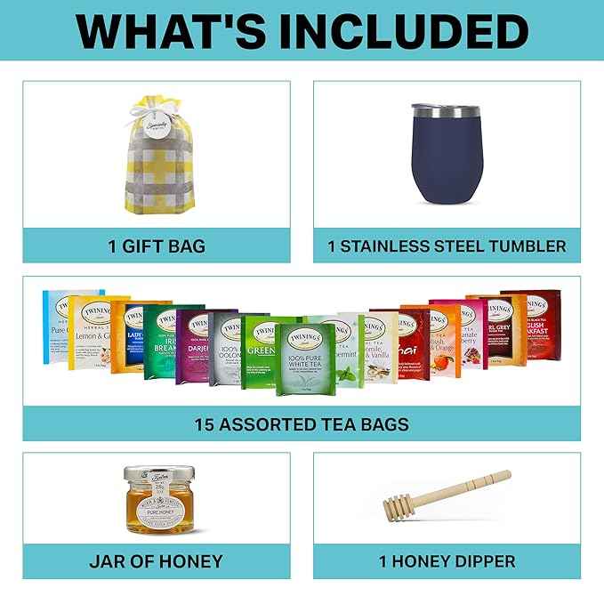 Tea Gift Set for Women & Men – Includes Assorted Teas, Elegant Mug & Honey (Blue)