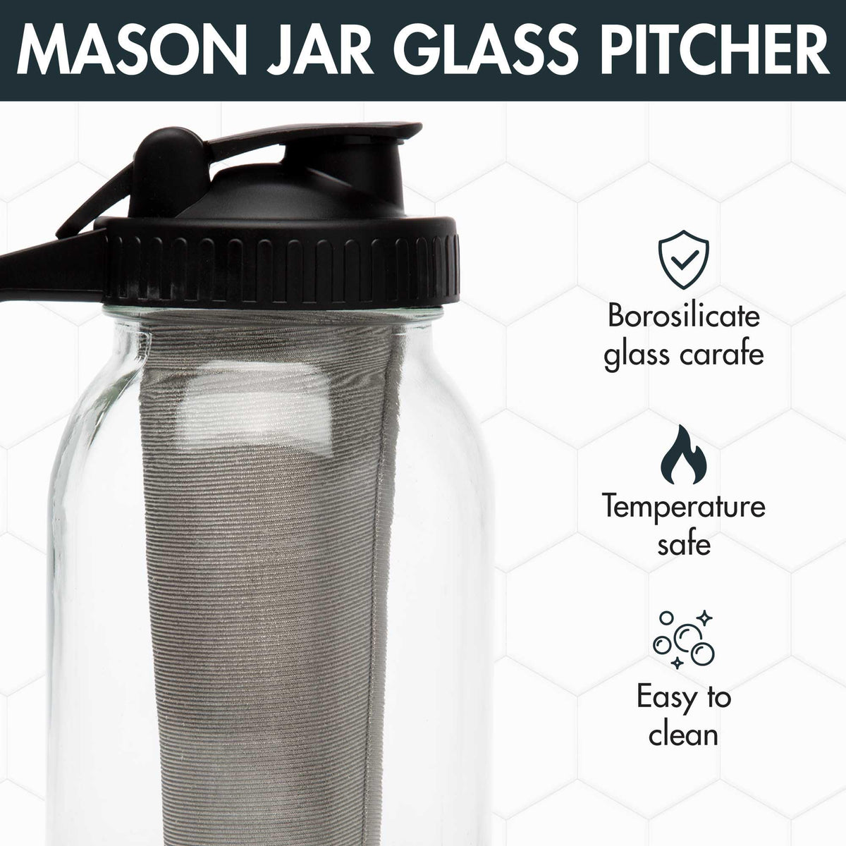 Easy-pour spout on glass cold brew coffee pitcher