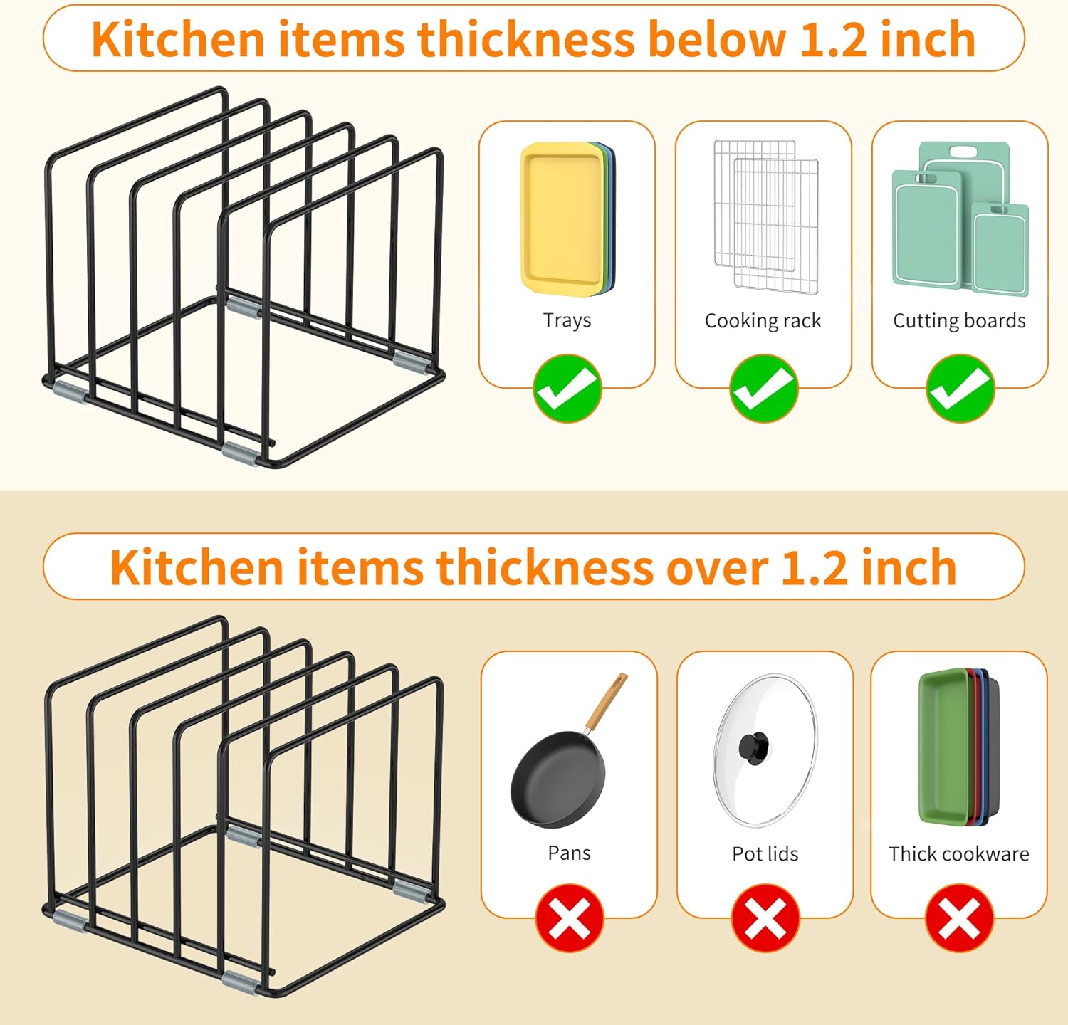 Cutting Board Organizer, [2-Pack] Kitchen Cabinet Organizer, Divided Rack with 5 Slots for Baking Trays, Cutting Boards - Cookie sheet Organizer Inside Cabinet, Baking Sheets Holder (Large)