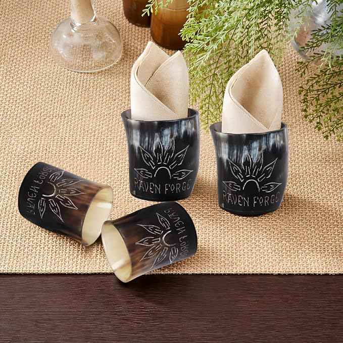 Handicrafts Home Viking Horn Shot Glasses Set of 4, Handmade Natural Ox Horn, Rustic Viking Drinkware Whiskey Shot Cups, Father’s Day Gifts, Medieval Decor Gift Set for Men & Groomsmen, Birthday Gifts