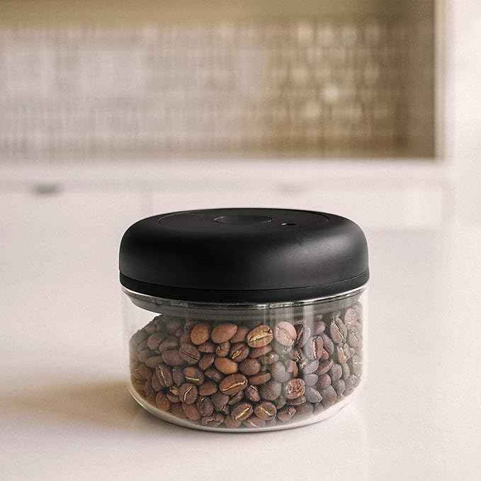 Fellow Atmos Vacuum Coffee Canister, 0.4L Clear Glass – Airtight Food Storage Container for Whole Beans, Ground Coffee, Tea & Spices – Vacuum Seal Preserves Freshness – BPA-Free, Holds up to 6 oz