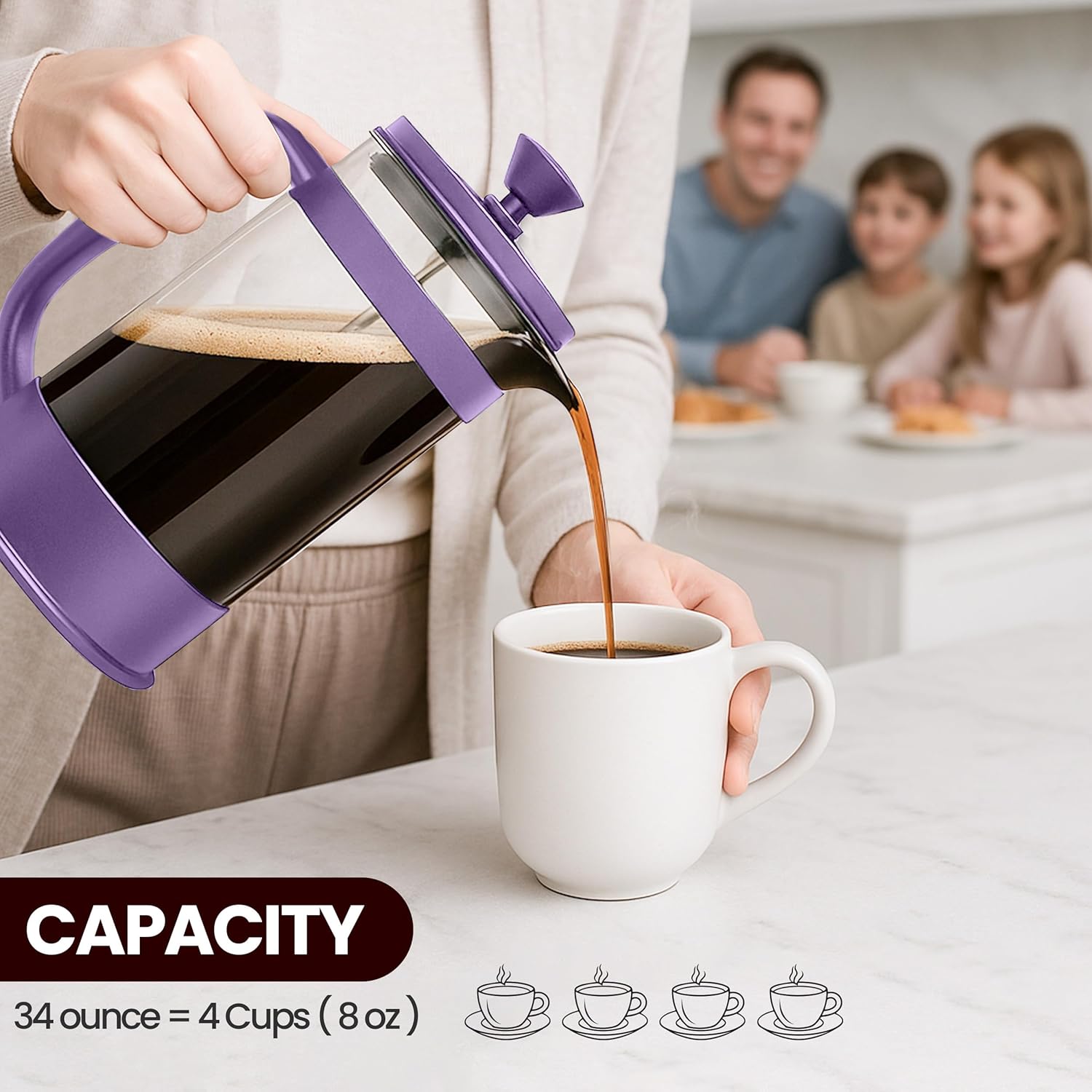 Utopia Kitchen 34 Ounce 1 Liter French Press Coffee Maker, Tea Maker, Travel Coffee Presses, Heat Resistant Thickened Borosilicate Coffee Pot for Camping Travel Gifts, Plum Pack of 1 - Blissbrew