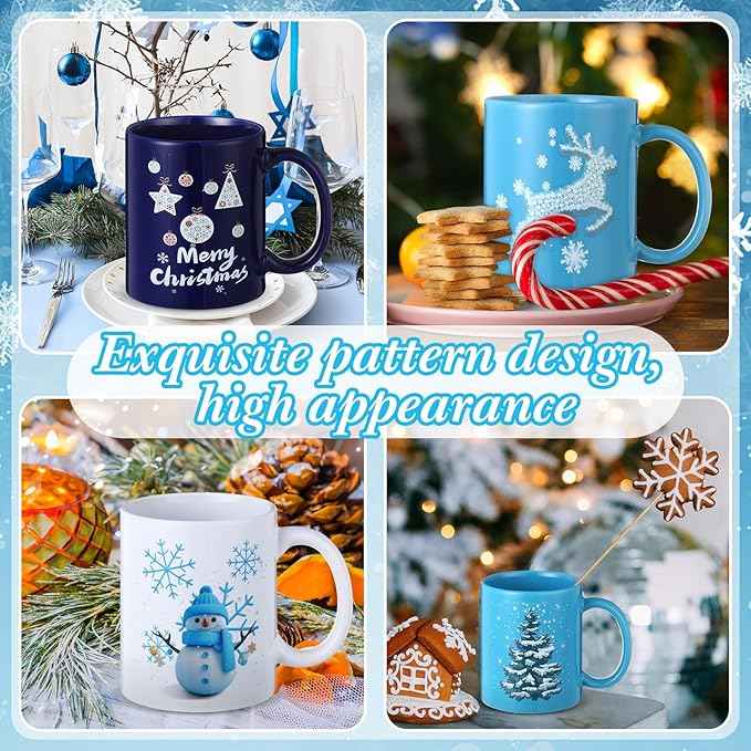 Maxdot 8 Pcs Winter Coffee Mugs 12 oz Christmas Coffee Mugs Set with Handle Ceramic Matching Mugs for Home School Office Table Centerpieces House Warming Holiday Party Gift