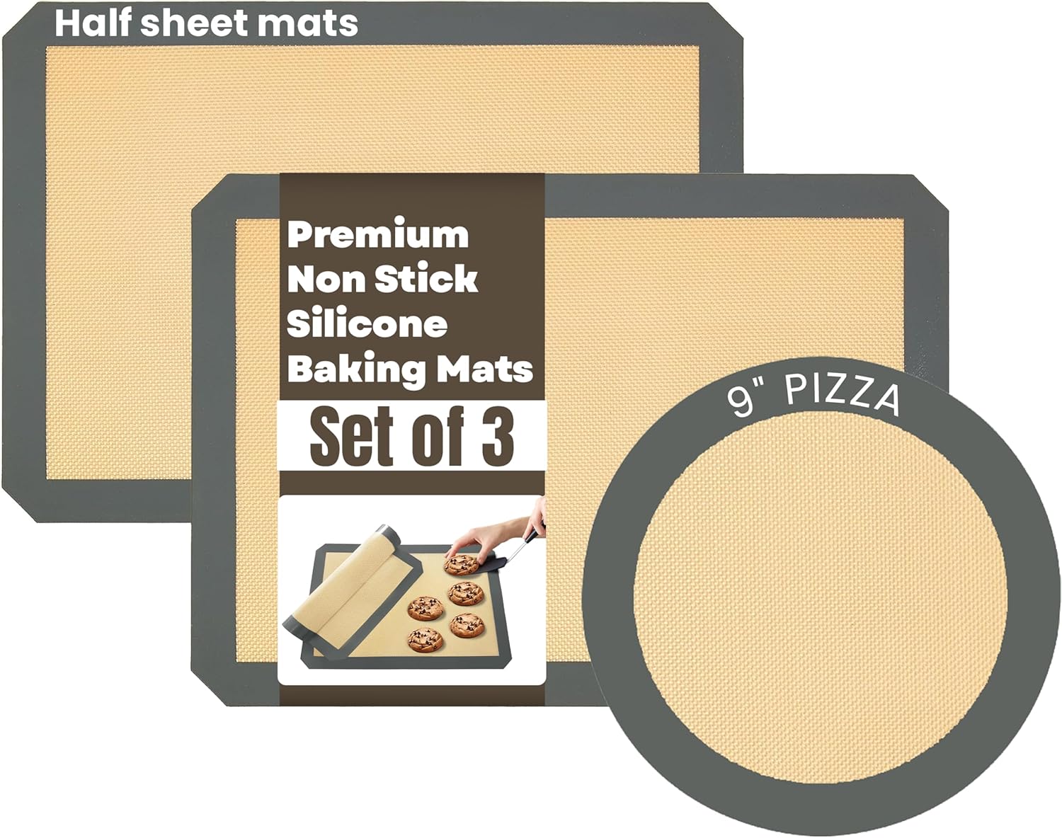 2 Half Sheet Nonstick Silicone Baking Mats and Microwave Toaster Oven Pizza Mat Circle 9