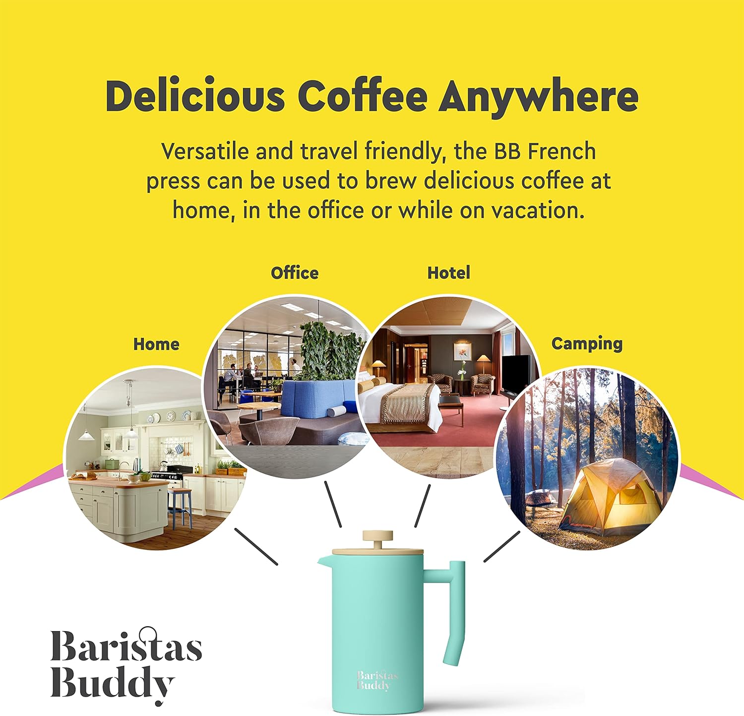 French Press Coffee Maker - Insulated, Stainless Steel Manual Coffee Makers For Home, Office Or Camping - Large 34oz Capacity For 4 Cups - Blissbrew