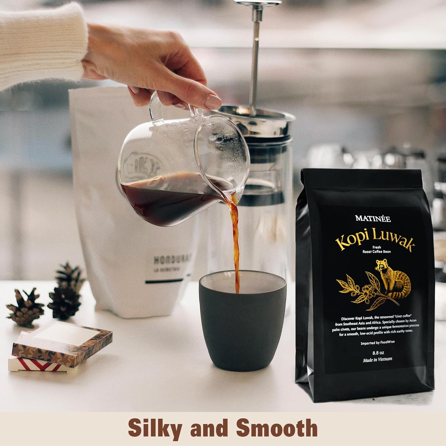 MATINÉE Wild Kopi Luwak Coffee Beans, Medium Roast, Whole Bean Beans, Civet Coffee - Sustainably Sourced From Vietnam, 8.8oz / 250 Grams