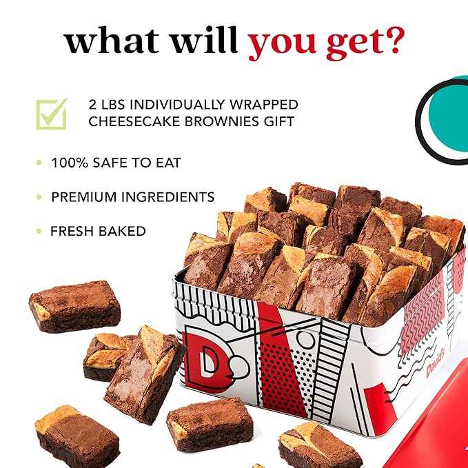 David’s Cookies Cheesecake Brownies Gift Tin 2lbs – Rich Chocolate Cheesecake Brownies – Gourmet Bakery Dessert Gift Tin for Sharing, Celebrations, Thank You and All Occasions