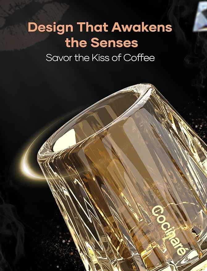 Cocinare KissCup Crystal Espresso Cup – 1.5oz Demitasse Cup for Espresso, Pour-over coffee & Tea, Amber Glow, Crystal Collection