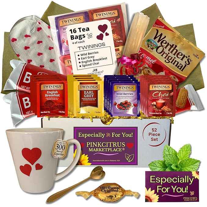 Tea Cookies and Honey Gift Set Tea Lovers Sampler Basket Care Package Get Well Soon For Women Mom Family Best Friend Birthday Ideas After Surgery Thinking Of You Heart Themed Box
