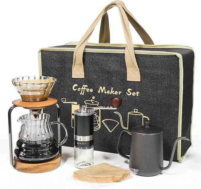 SOTECH Pour Over Coffee Maker Set with Dripper Stand Coffee Filters Paper Coffee Grinder Gift for Coffee Lovers