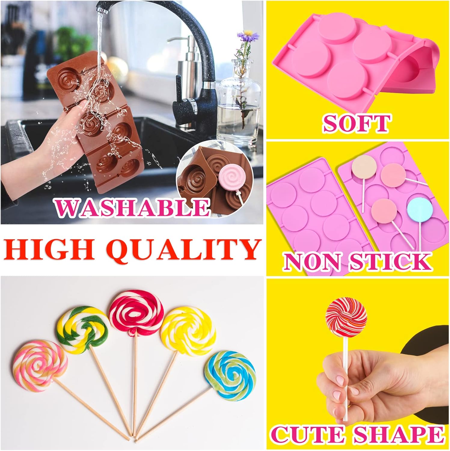 Silicone Lollipop Molds Candy Molds Silicone Sucker Molds Hard Candy Mold & 8 Rounds Nonstick Lollipop Mold With 20 Sticks for Candies,Bread,Jellies,Chocolate,Etc