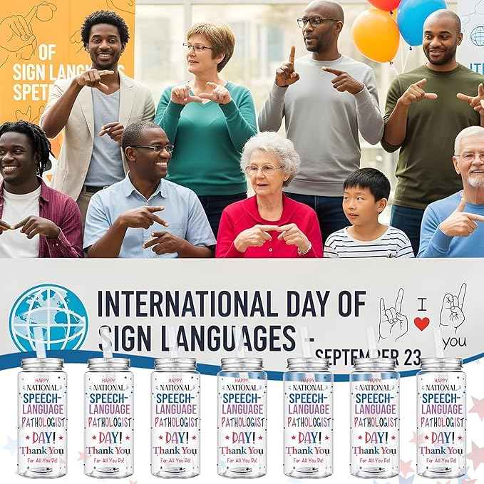 Vesici 12 Pcs Gift 14.2oz National Speech-language Pathologist (SLP) Day Gifts Tumbler with Lid and Straw Plastic Reusable Tumbler Bulk Speech Therapist Gifts Drinking Cup for SLP Day Party Favors