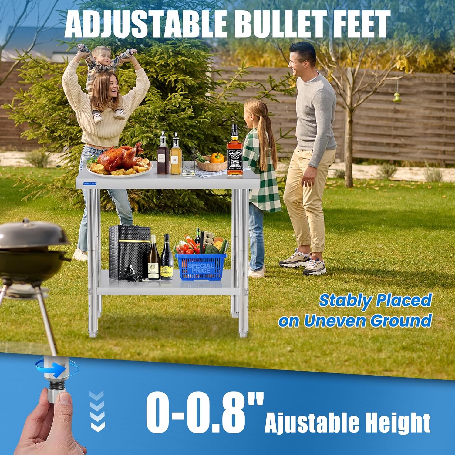 Stainless Steel Table for Prep & Work with Backsplash 24 x 36 Inches NSF Metal Commercial Kitchen Adjustable Under Shelf Worktable for Restaurant Home Outdoor