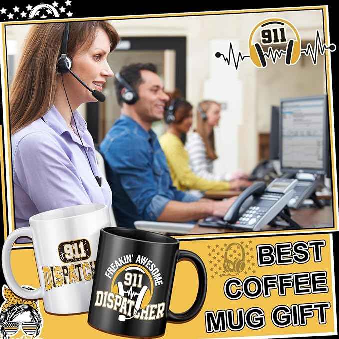 12 Pcs 911 Dispatch Gifts Mugs Bulk, Dispatch Appreciation Week Gifts 911 Dispatcher Telecommunicators Week Call Responder Team NPSTW 11oz Mug for Emergency Dispatcher Operator Responder