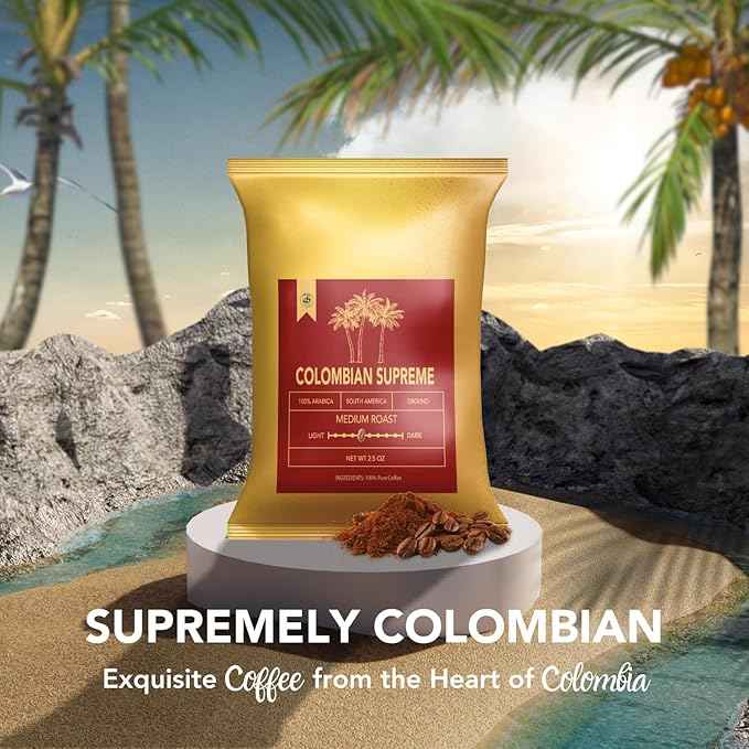 Colombian Coffee Sampler Gift Set Includes Four (4x2.5oz) Ground Coffee Medium Roast Individual Coffee Packets with Cinnamon Sticks, Coaster, Clip and Spoon. Coffee Gifts for Coffee Lovers by TRIONI