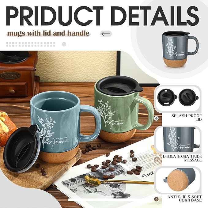 10 Pcs Employee Appreciation Gift Bulk Non-slip Cork Bottom Coffee Mug 13.5 oz Ceramic Tumbler Inspirational Mug Thank You Gifts for Social Worker Teacher Volunteer Nurse Staff(Awesome)