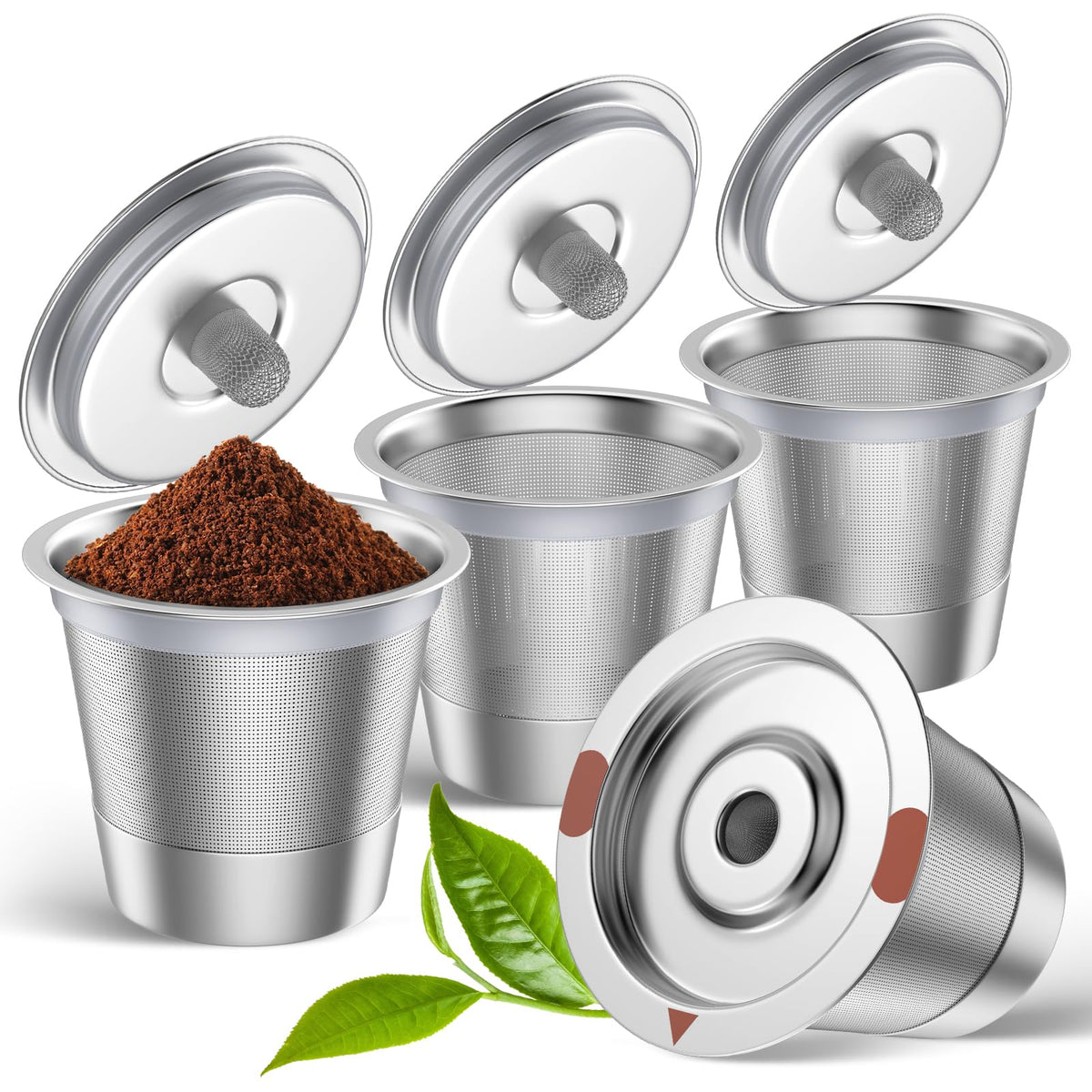Set of 4 reusable stainless steel coffee pods