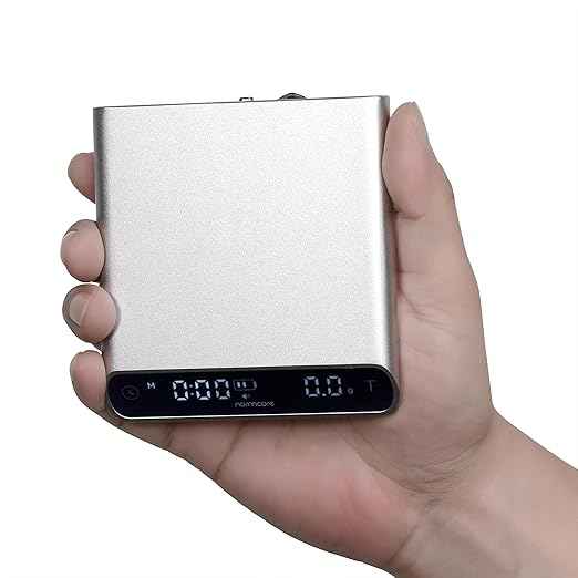 Normcore Pocket Coffee Scale V3, Barista Scale with Timer, Pour Over Drip Espresso Scale, Anodized Aluminum Body with Back-Lit LCD Display, Silver