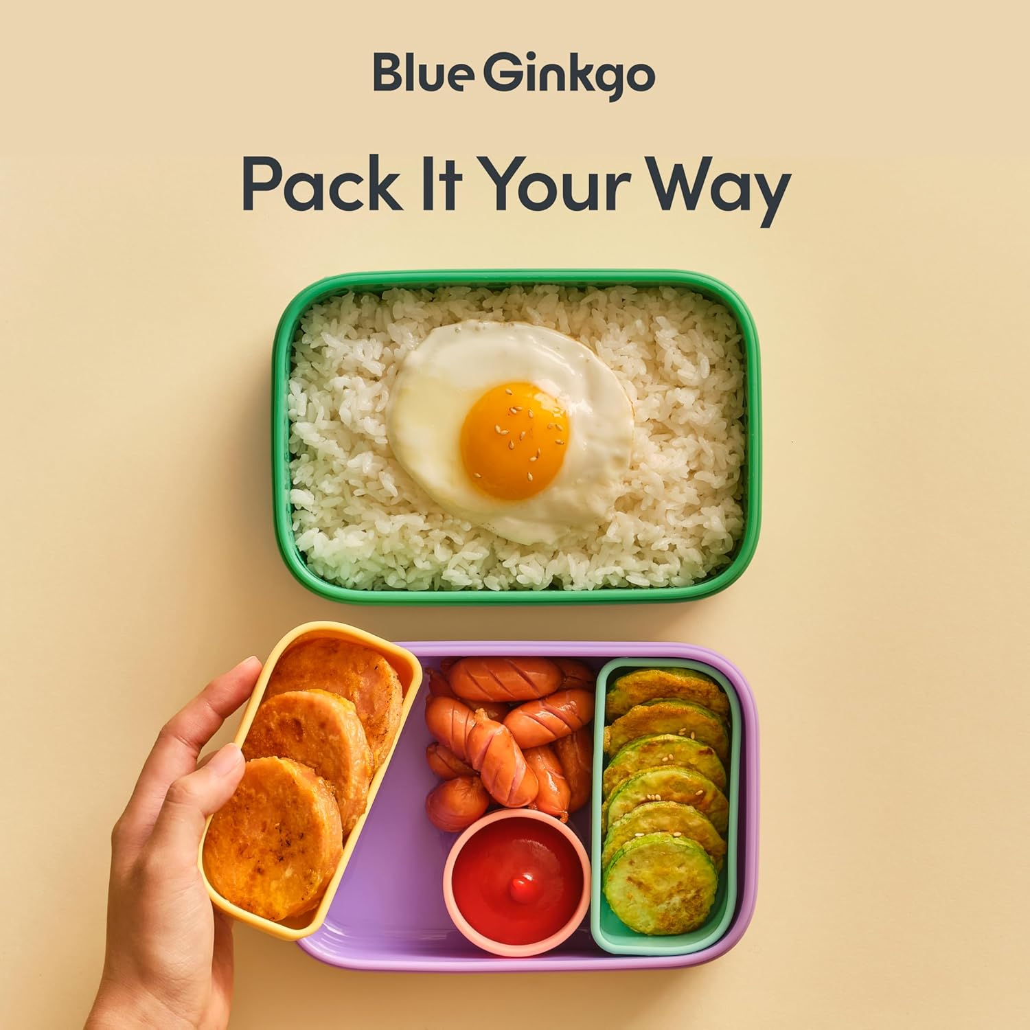 BLUE GINKGO Silicone Lunch Box Set – Durable Heavy-Duty Silicone Bento Box, Microwave, Freezer, Dishwasher Safe – Airtight, BPA Free (Made in Korea, Green) - Blissbrew