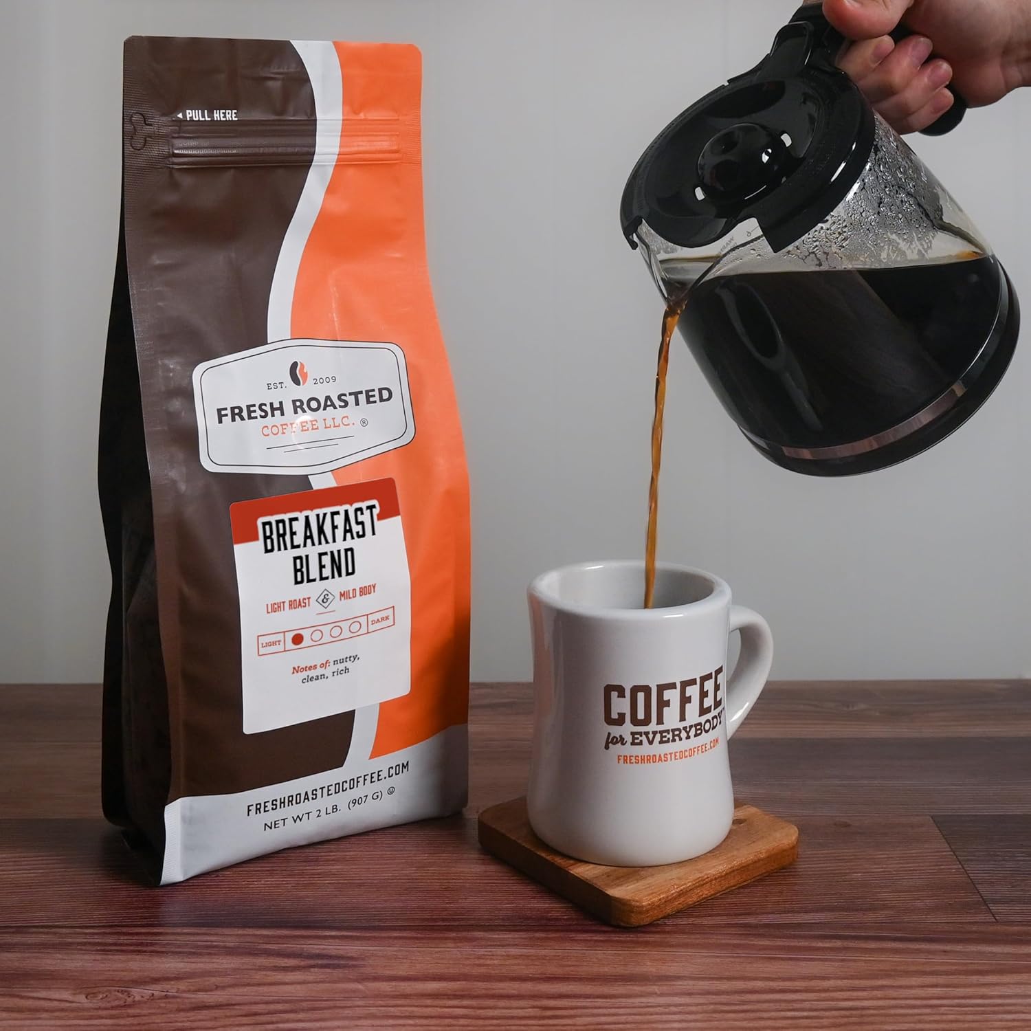 Fresh Roasted Coffee, Breakfast Blend, 2 lb (32 oz), Light Roast, Kosher, Whole Bean