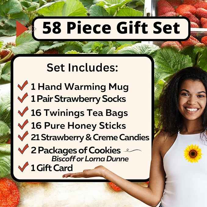 Tea Cookie and Honey Gift Set Sampler Basket with Candy Care Package Get Well Soon for Women Mom Best Friend Birthday Ideas After Surgery Thinking Of You Strawberry Themed Box
