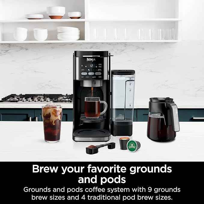 Ninja | Drip Coffee Maker | DualBrew Pro Hot & Iced Coffee Machine | Use with K-Cup Coffee Pods | 3 Brew Styles (Classic, Rich, & Iced) | 60oz Removable Reservoir & Dishwasher Safe | Black | CFP101