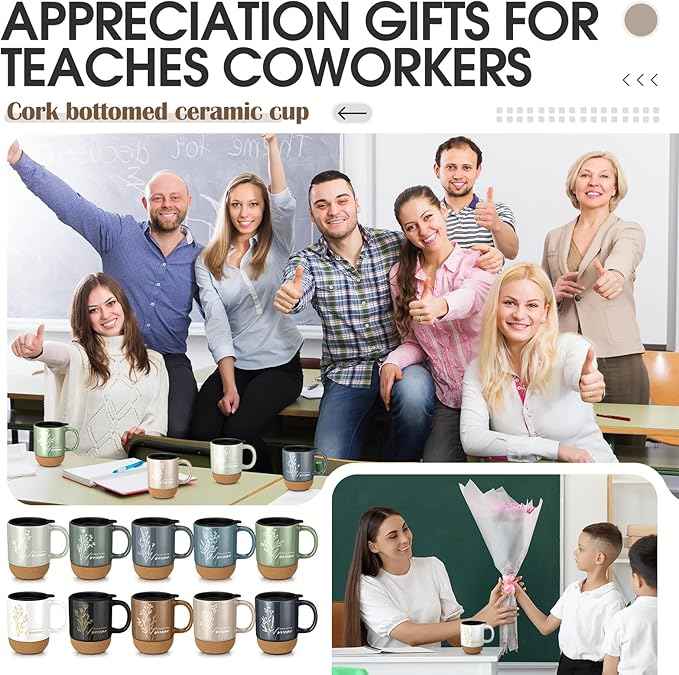 10 Pcs Employee Appreciation Gift Bulk Non-slip Cork Bottom Coffee Mug 13.5 oz Ceramic Tumbler Inspirational Mug Thank You Gifts for Social Worker Teacher Volunteer Nurse Staff(Awesome)