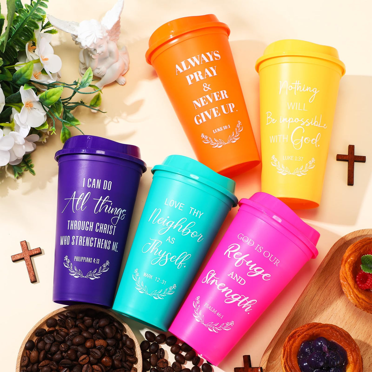 Reusable plastic cups with lids for church or office