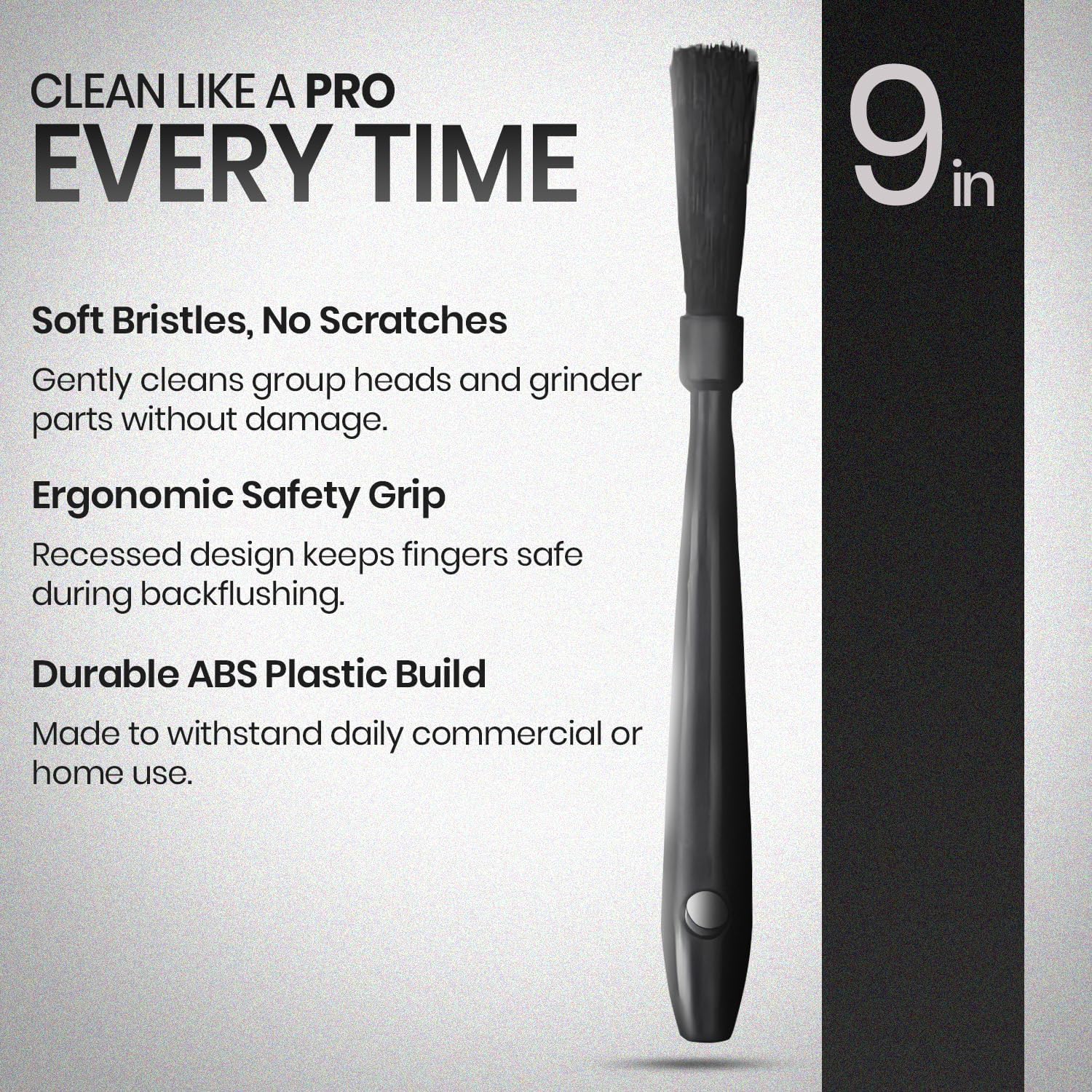 Rattleware 9" Black Espresso Machine Grinder Brush, Long Durable Handle Coffee Grinder Cleaning Brush - Ideal for Home, Cafe, Restaurant, or Hotel - Trusted by Baristas