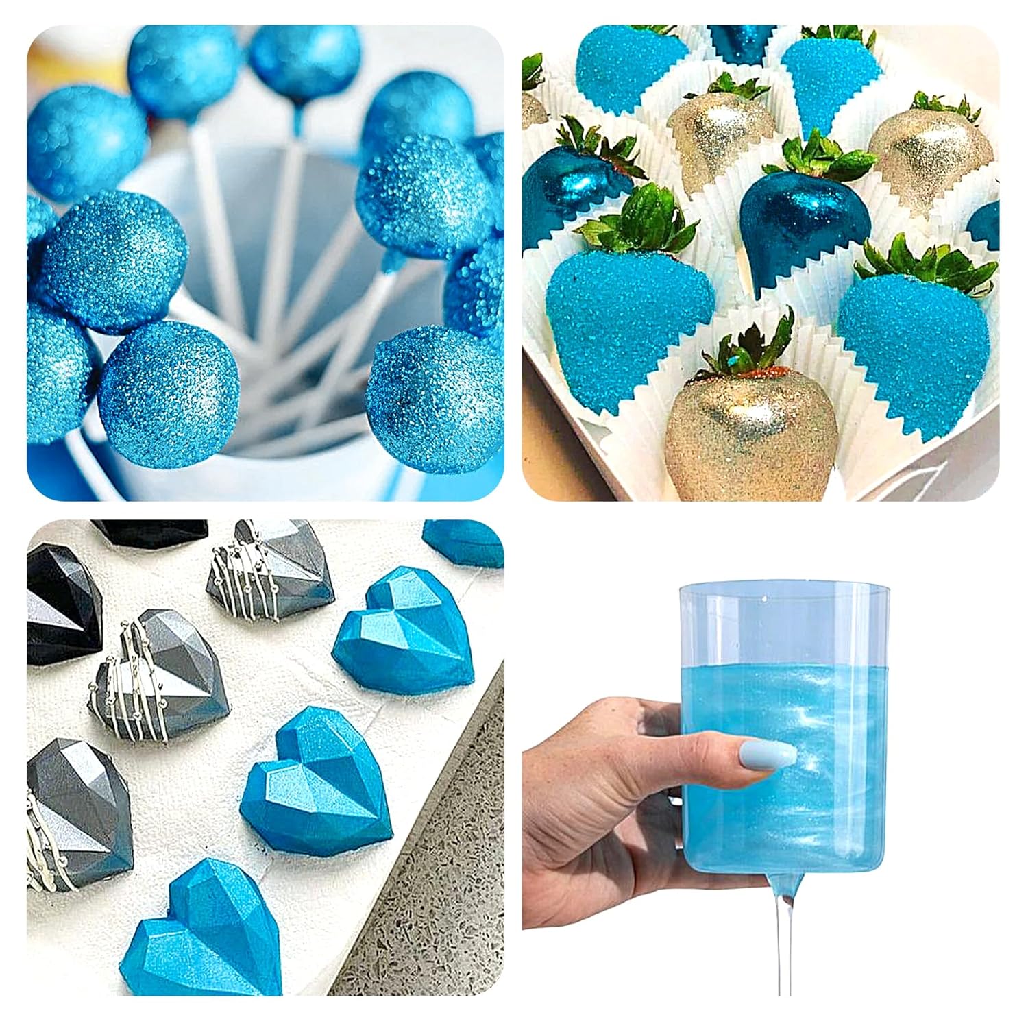 Blue Edible Glitter Spray - 15g Edible Blue Glitter for Cakes Food Grade Metallic Shimmer Powder Cake Spray for Cookie Decorating Chocolate Strawberry