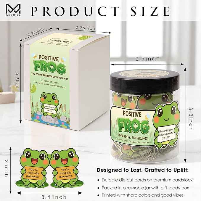 Positive Frog Jar – Cute Thank You Gift, Appreciation Gifts with 60 Uplifting Messages, Funny Emotional Support Frog, Self Care & Christmas Gifts for Women, Teens, Teachers, and Friends