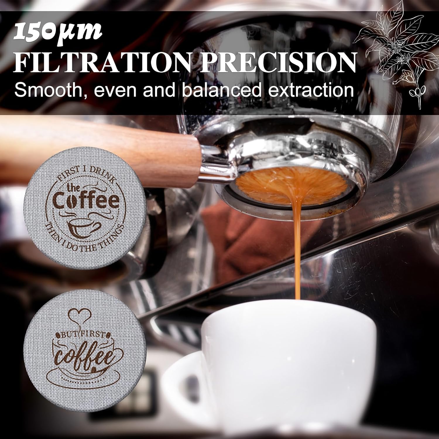 Yaomiao 2 Pieces 58.5mm Espresso Puck Screen, 1.7mm Thickness 150 Micrometre Reusable Barista Espresso Screen Stainless Steel Coffee Filter Mesh Plate for Bottomless Portafilter Filter Basket