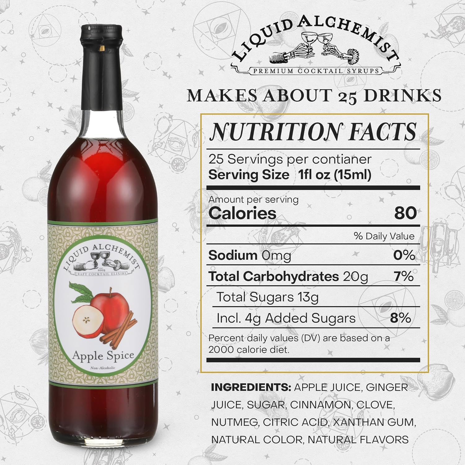 Liquid Alchemist Apple Spice Syrup for Cocktails - Real Ingredients Make our Apple Syrup for Drinks Perfect for a Fall Themed Old Fashioned Mix (25 oz)