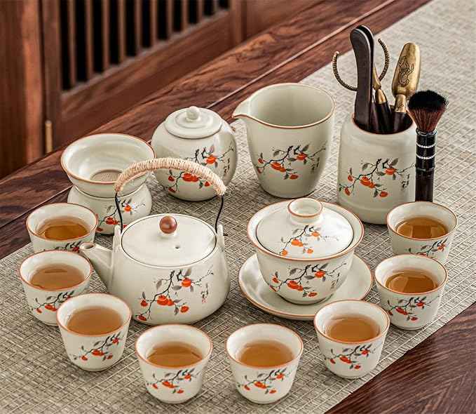 Ru Kiln Persimmon Pattern Tea Set, Teapot, Gaiwan and Cups-suit10