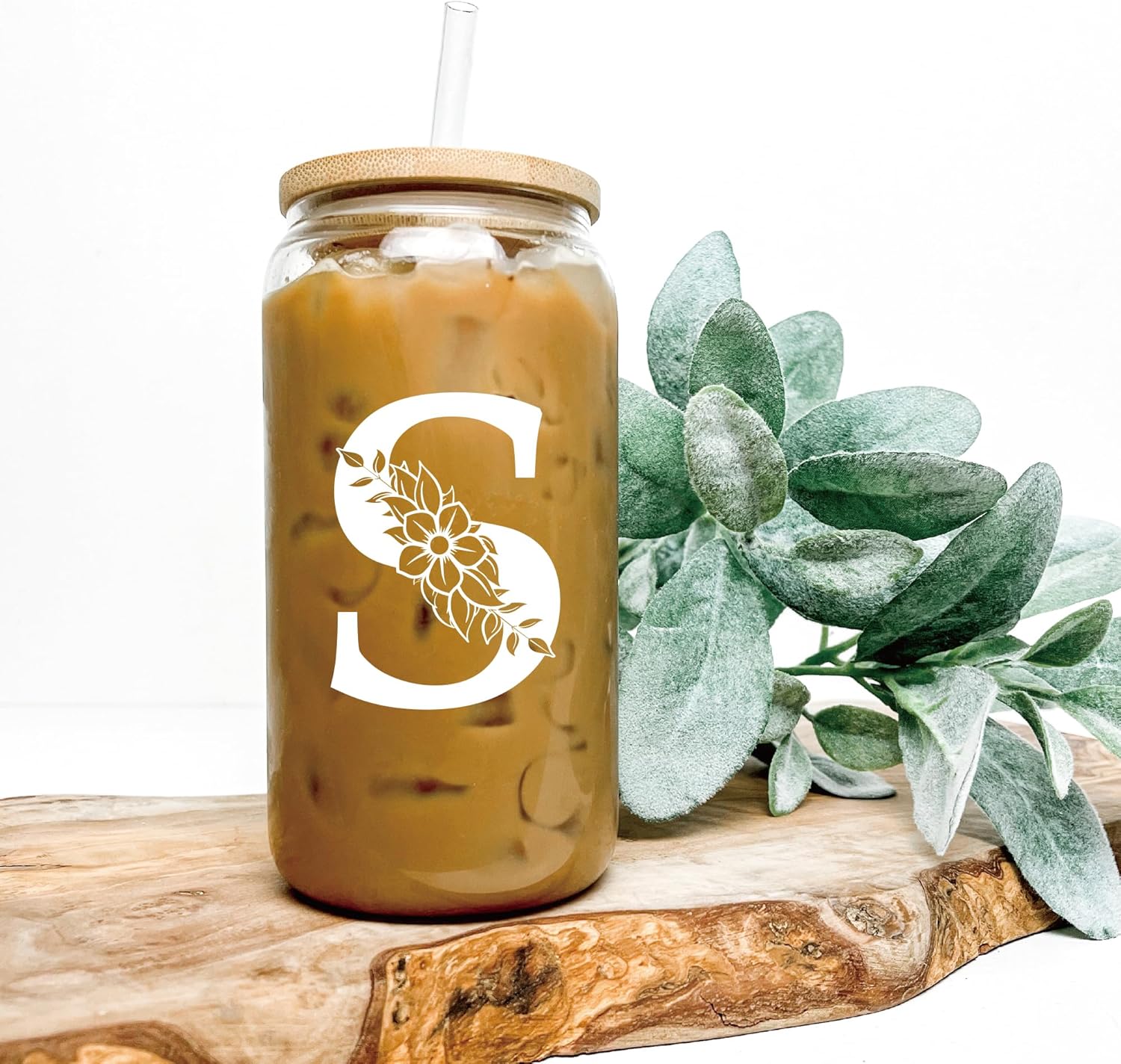 Personalized Gifts for Women, Monogrammed Glass Cups with Lids and Straws, Custom Tumbler, Cute Customized Mug, Aesthetic Stuff, Initial Iced Coffee Cup, Drinking Glasses, Birthday Teacher Gifts, R