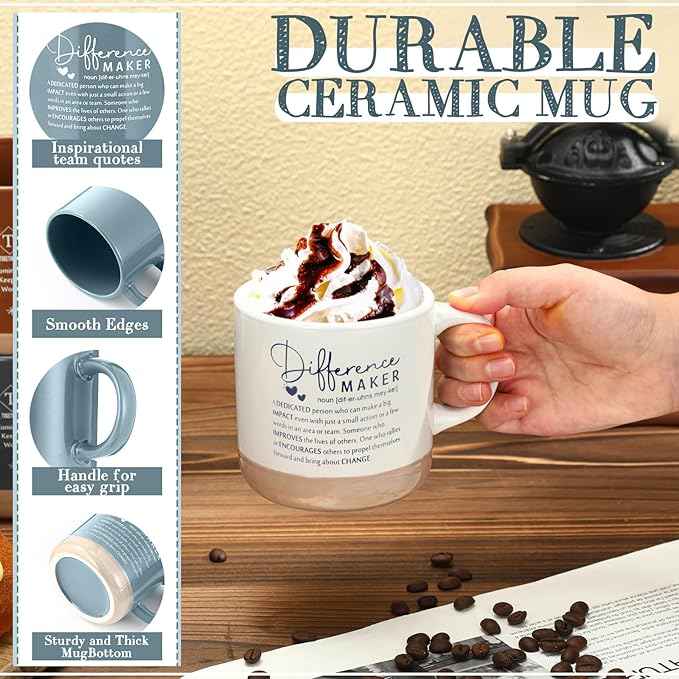 10 Pcs Difference Maker Appreciation Gifts Bulk Inspirational Ceramic Coffee Mugs 13 oz Thank You Mugs for Social Worker Doctor Nurse Teacher Assistant Coworkers Boss Leader, 10 Colors