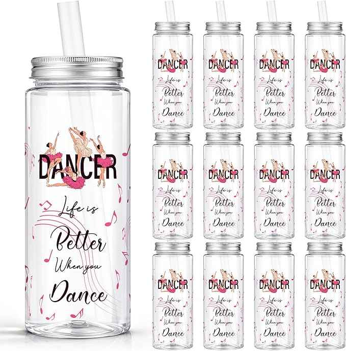 Vesici 24 Pcs Dance Competition Gifts Tumbler Cups with Lids and Straws Dance Lover Dancer Team Gifts Party Favors Plastic Reusable Tumbler for Girls Women Ballerina
