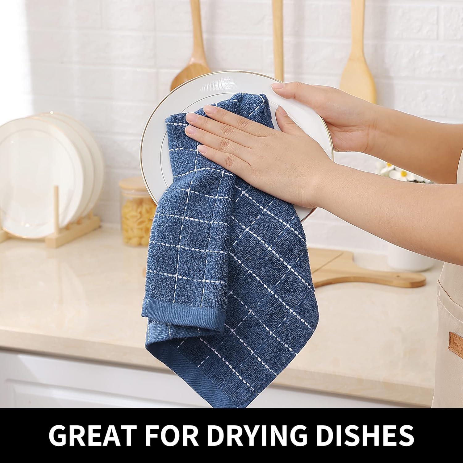 Homaxy 100% Cotton Terry Kitchen Dish Cloths, Ultra Soft and Absorbent Dish Towels for Kitchen, Suitable for Drying and Washing Dishes, 6 Pack, 12 x 12 Inches, Navy Blue