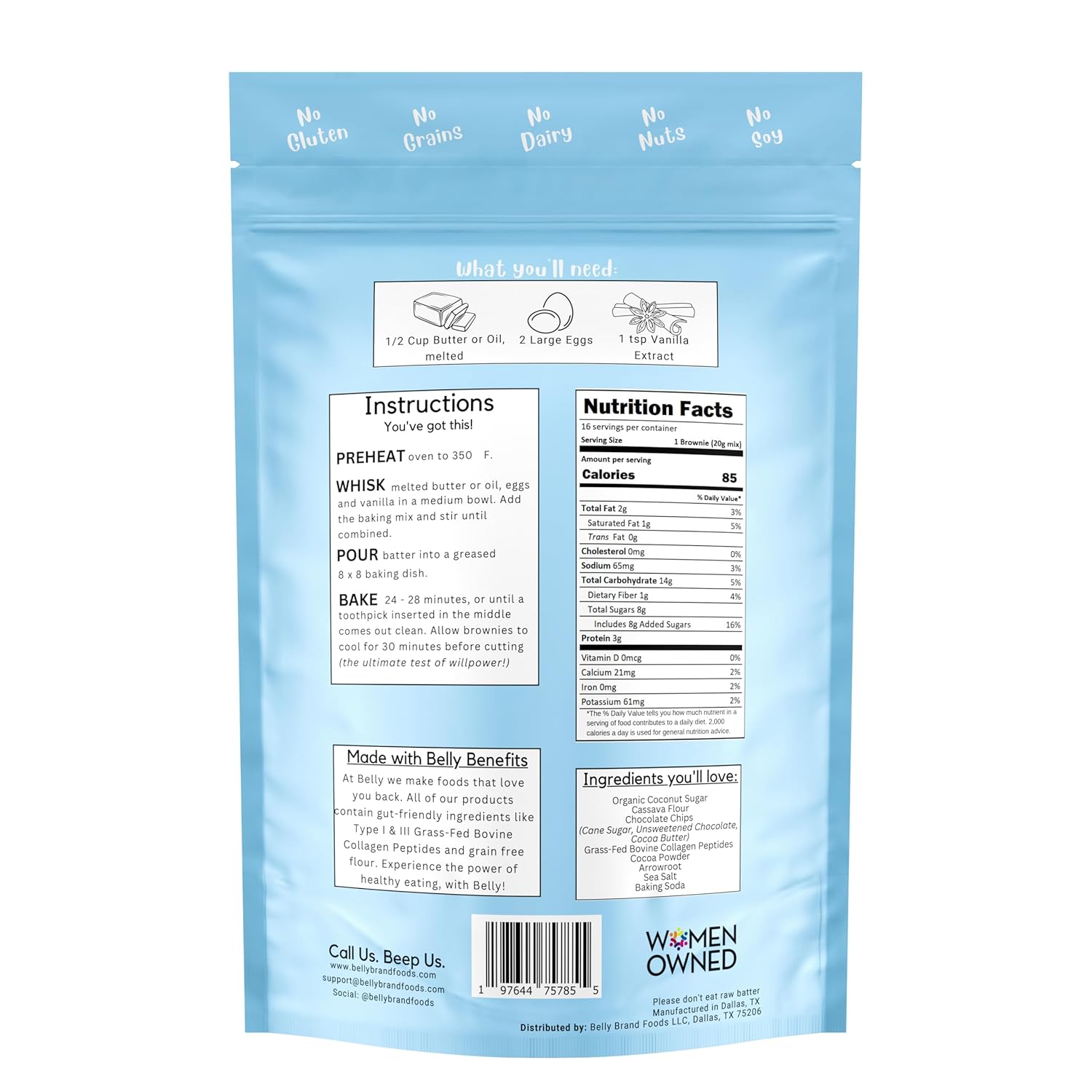 Belly Brownie Mix with Collagen Protein | High-Protein | Fudgy Brownies | Grain-Free Dairy-Free Nut-Free | Healthy Snacks For Adults & Kids | Women-Owned Business | 11.4 oz | 3 Pack