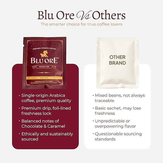 Blu Ore Premium Vietnamese Coffee - Single Serve Pour Over (8 Pack) - 100% Arabica Drip Bag Coffee, Eco-Friendly Filter, Travel Friendly, No Preservatives - Dark Roast (8 pack, Dark Roast)