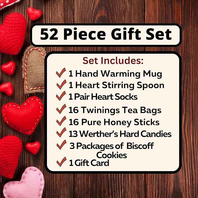 Tea Cookies and Honey Gift Set Tea Lovers Sampler Basket Care Package Get Well Soon For Women Mom Family Best Friend Birthday Ideas After Surgery Thinking Of You Heart Themed Box