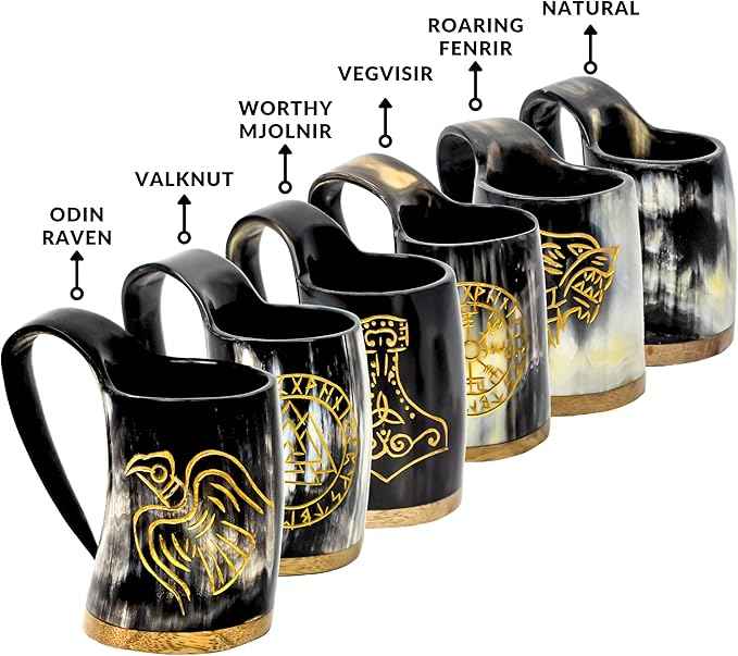 Viking Horn Shot Mugs Set of 6,100% Authentic, Unique, Handmade Natural Ox Horn Shot Glasses| 3oz Cool Unique Tumbler, Beer Gift for Men and Women, Goblet| Mediaeval Stein for Ale, Mead, Whisky…