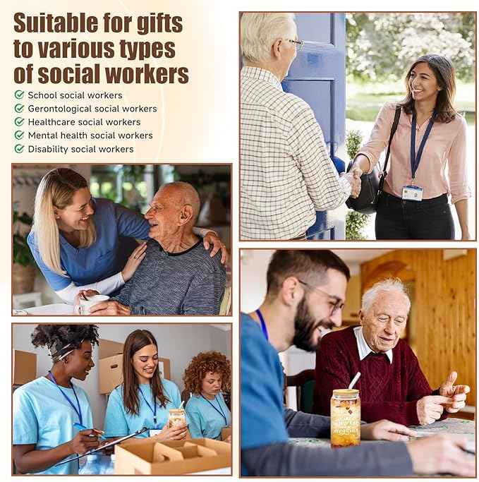 12 Set Social Worker Appreciation Gifts Bulk Christmas Gifts for Social Worker Employee Coworker Team Staff Thank You Gifts Glass Cups 16 oz with Lids Straws Brushes and Gift Cards