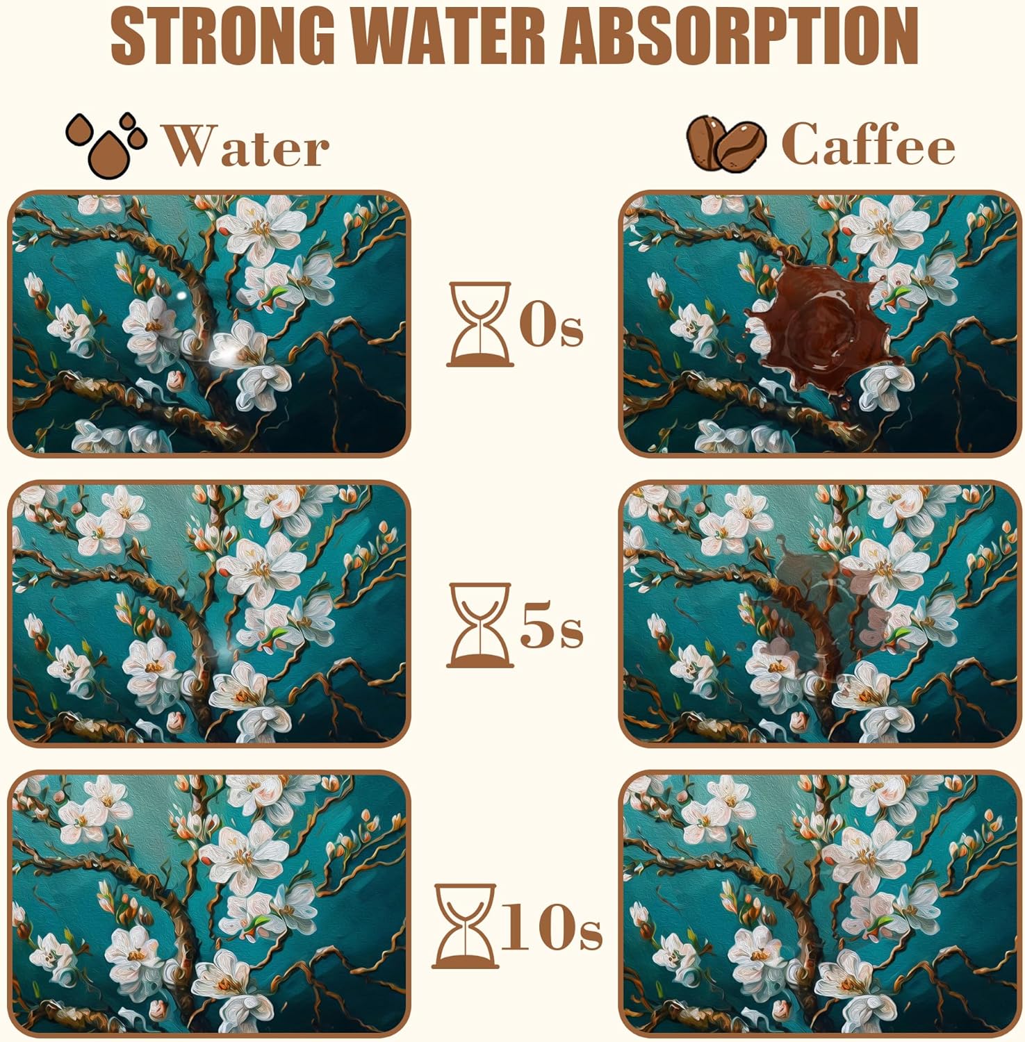 Blossoming Almond Tree Dish Drying Mat for Kitchen Counter Bar Mat Hide Stain Absorbent Rubber Backed Coffee Mat Coffee Maker Espresso Machine Bar Accessories 15.7 x 23.6 Inch