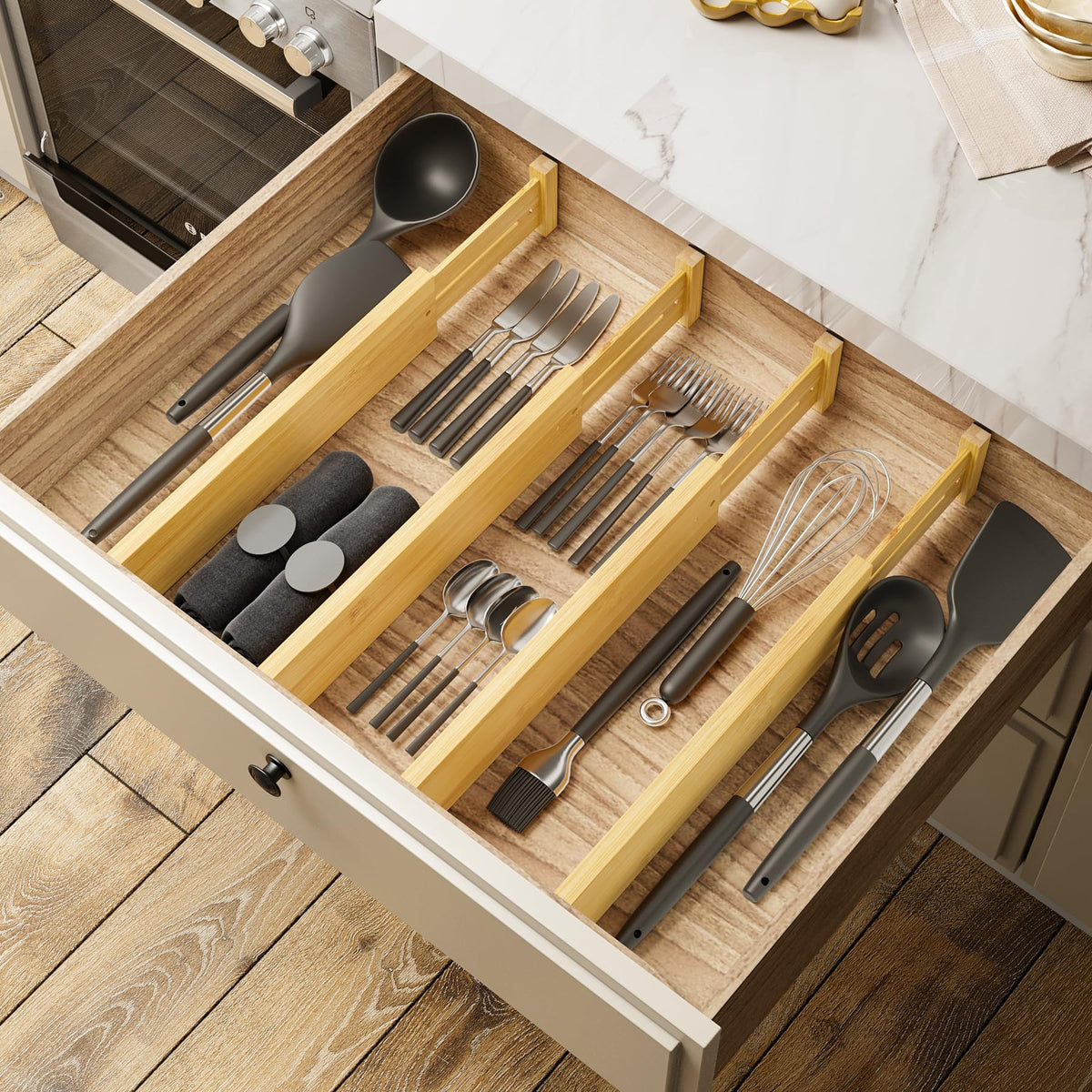 Bamboo Expandable Drawer Dividers (4 Count)