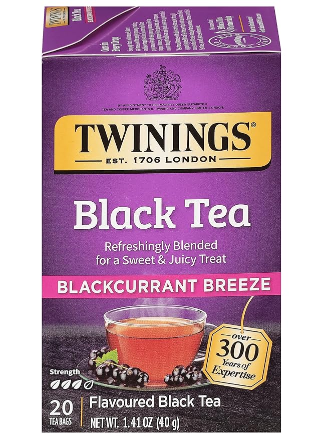 Twinings of London Premium Blackcurrant Breeze Black Tea, Strong and Distinctive Black Tea, Sweet and Tangy Black Currant Tea Taste, 20 Tea Bags
