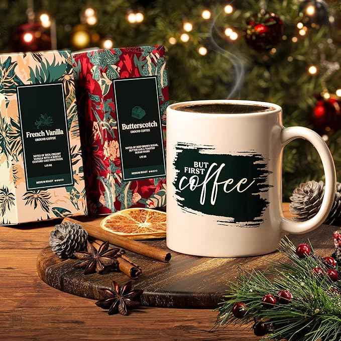 Coffee Gifts Set For Women & Men - Includes 5 Ground Coffee Flavors and Mug - Unique Christmas Gift Set for Women and Men