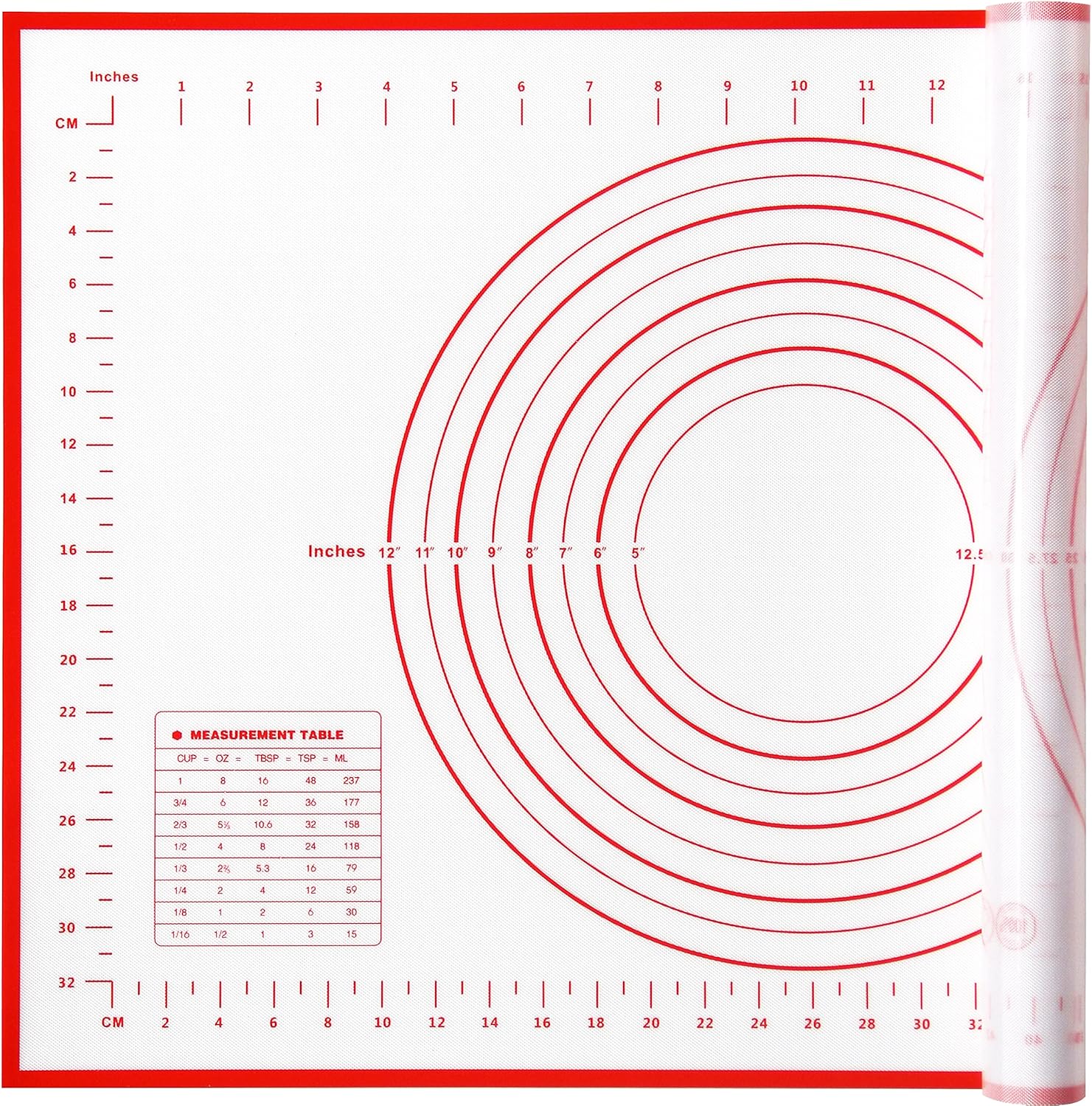 Yansumi silicone pastry non stick baking mat with measurement fondant mat with three sizes for silicone baking mat, counter mat, dough rolling mat,fondant/pie crust mat. (L,24